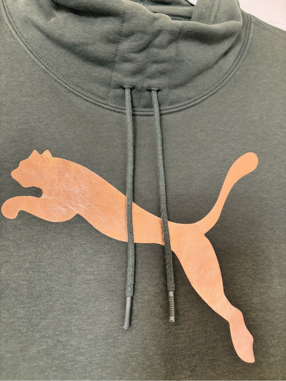 Puma Olive Green Funnel Neck Sweatshirt with Gold Puma Logo - Picture 2 of 7